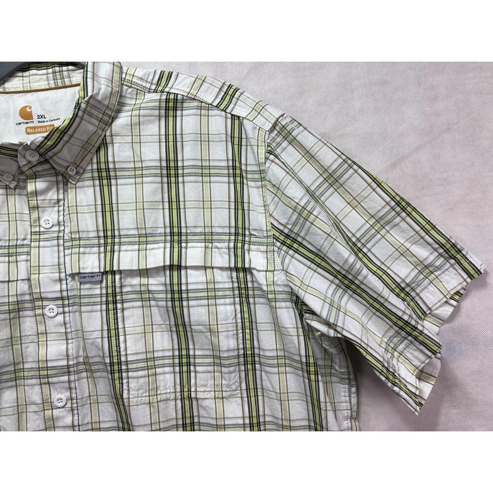 Carhartt Force Shirt Mens XXL Green Plaid Relaxed Fit Button Up Short Sleeve Top